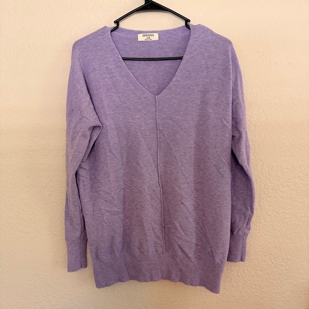 Zenana Outfitters Lilac V-Neck Pullover Sweater